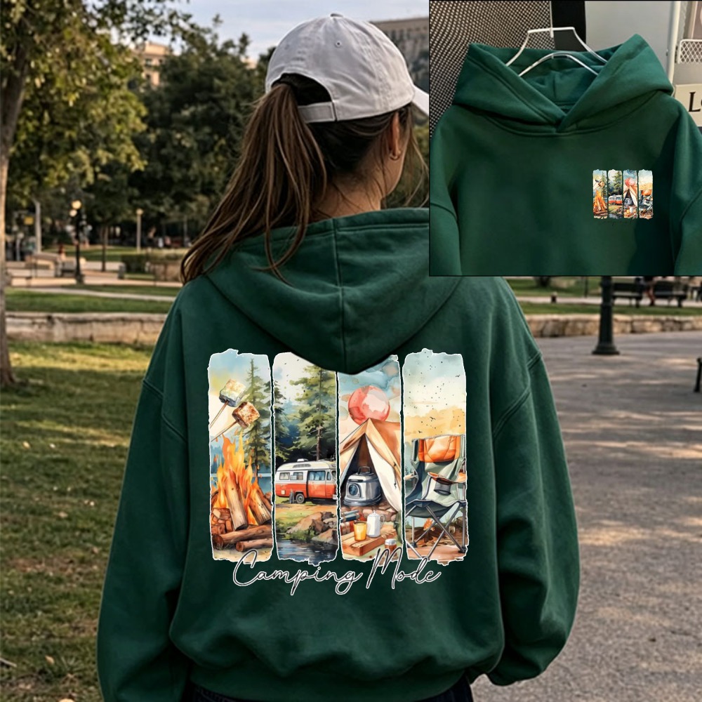 هودي نسائي بطبعة رسومات تخييم  - مراجعة Outdoor Adventure Tent وسعره